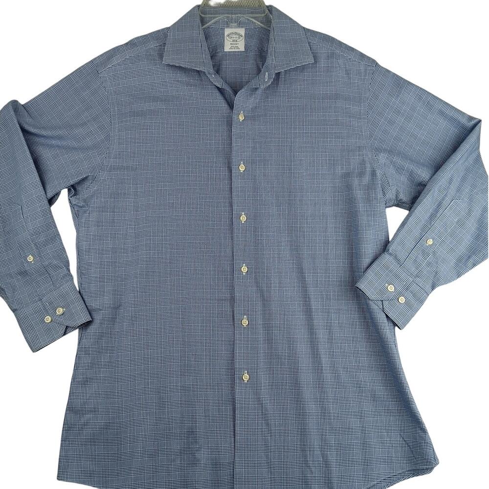 Brooks Brothers Regent Button Up Shirt Mens L‎ 16.5-2/3 Blue Plaid Party No Tuck